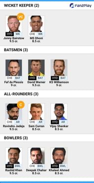 CSK v SRH Fan2Play Team Tips